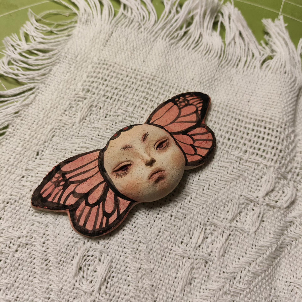 Butterfly Face Brooch Handcrafted Clay Art