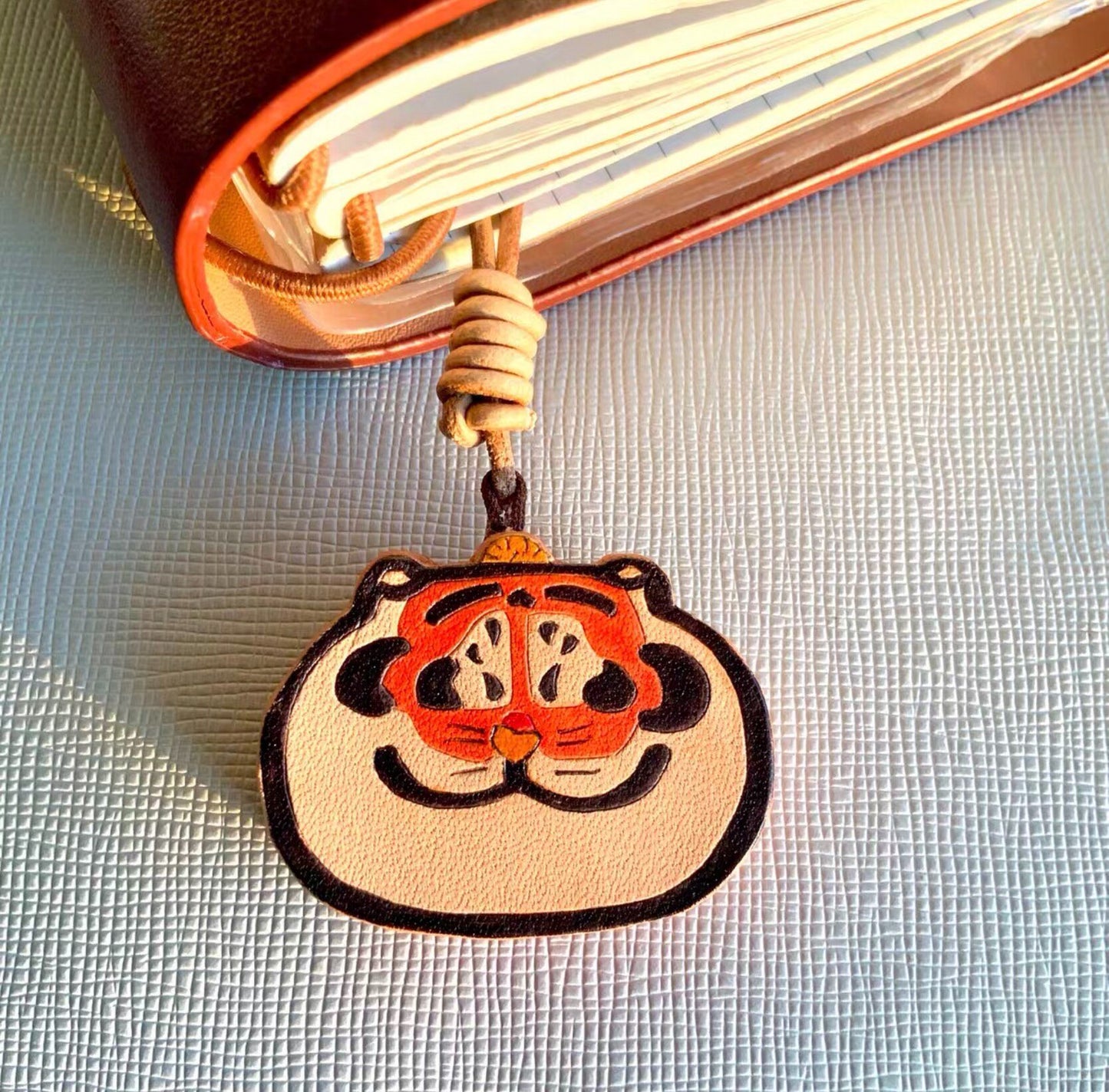 Hand-Painted Leather Tiger Charms for Journal Bag Key Phone