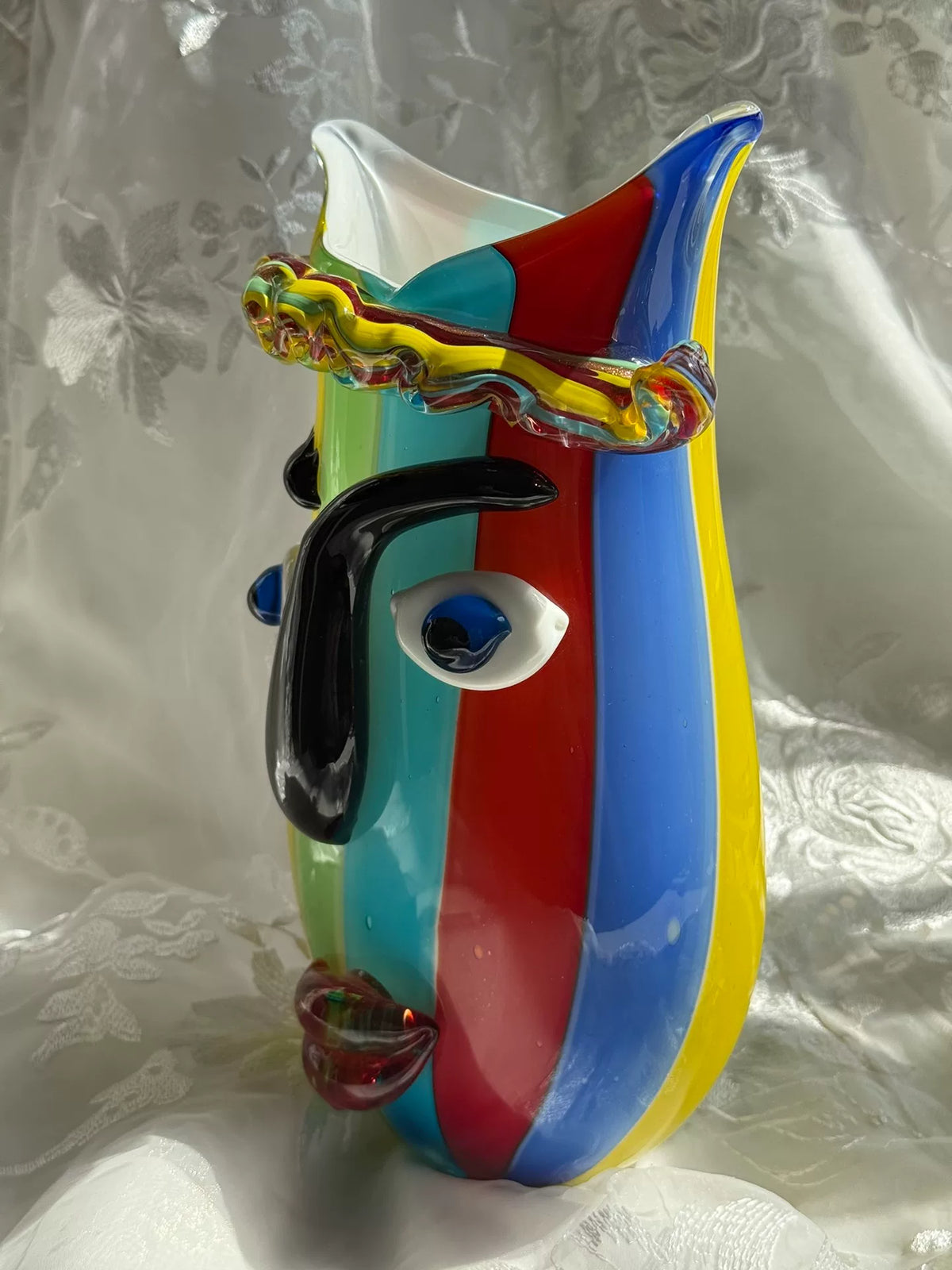 Multicolor Striped Glass Face Vase