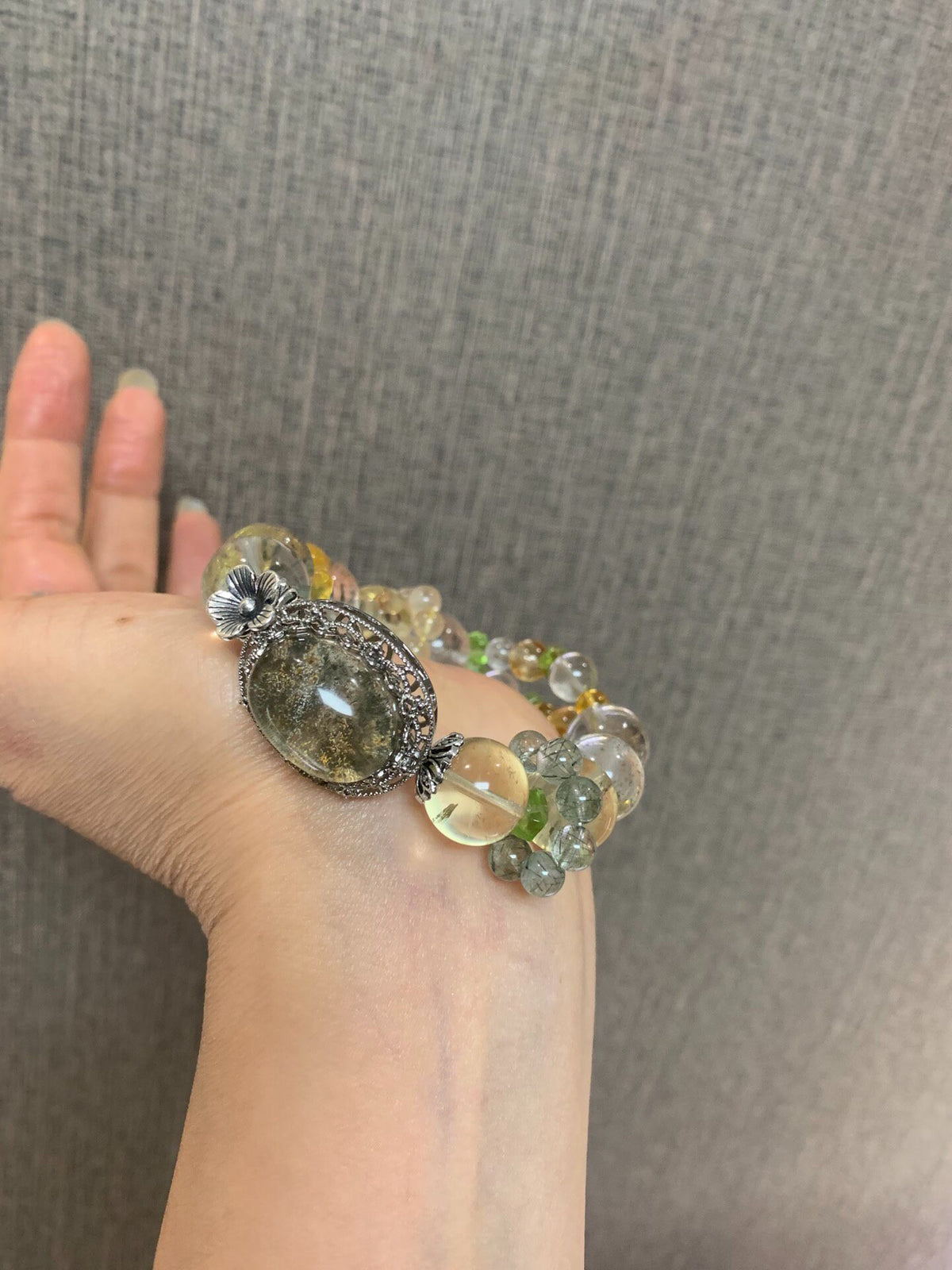 Citrine Green Phantom Quartz Bracelet Silver Filigree