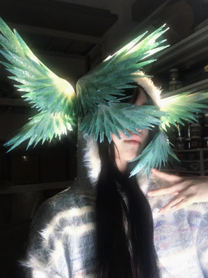 Handmade Hatsune Miku Style Translucent Green Wing Headpiece with Pearlescent Finish