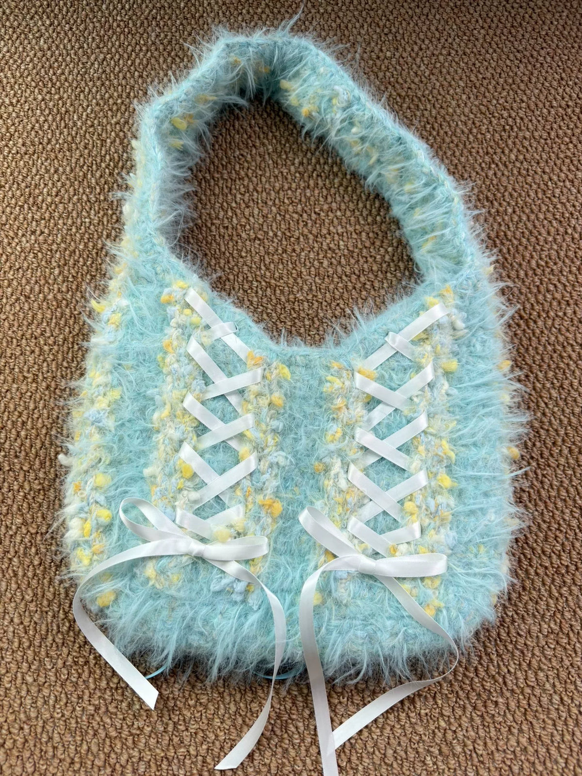 Crocheted Ballet Shoulder Bag with Ribbon Lacing
