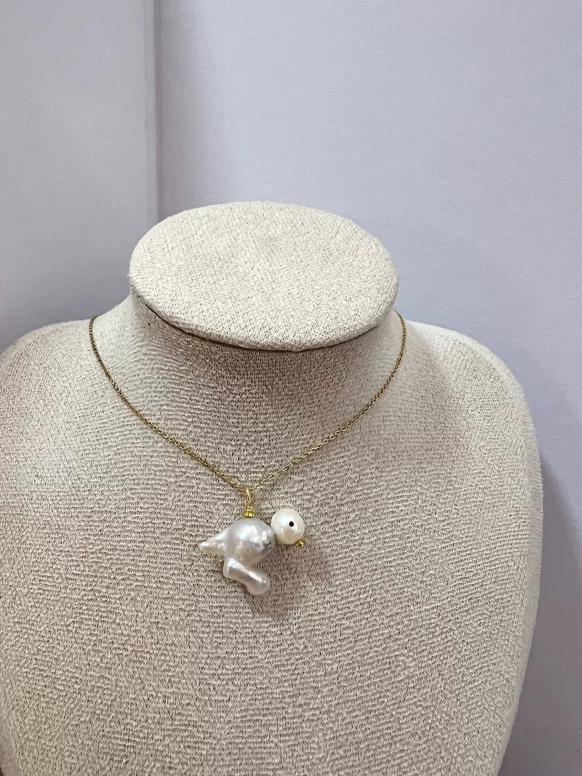 Canary Bird Baroque Pearl Pendant Necklace