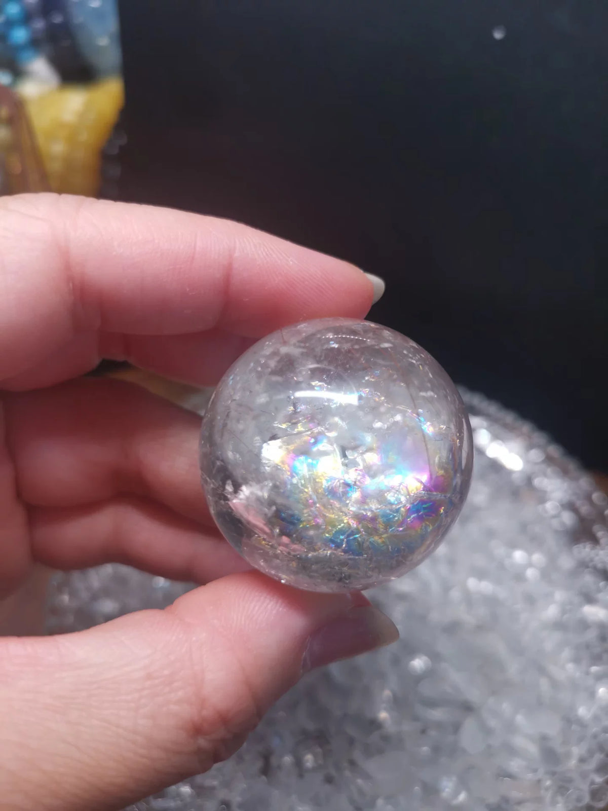 Naturlig vit kristallsfär 35,6 mm koppar regnbåge