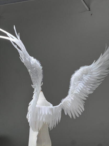 Large White Angel Wings with Articulated Wire Frame