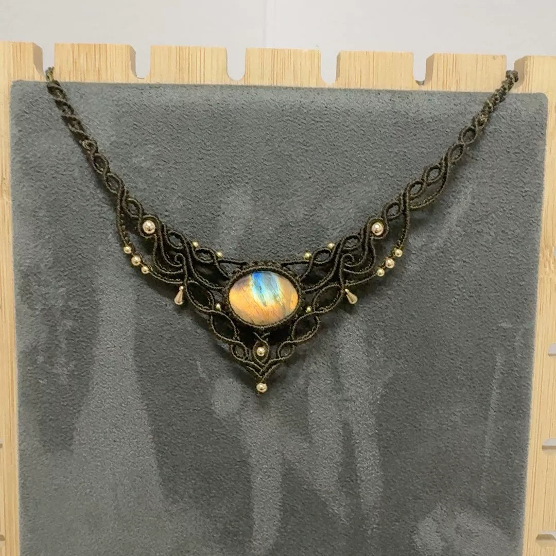 Handcrafted Labradorite Cord Bib Necklace