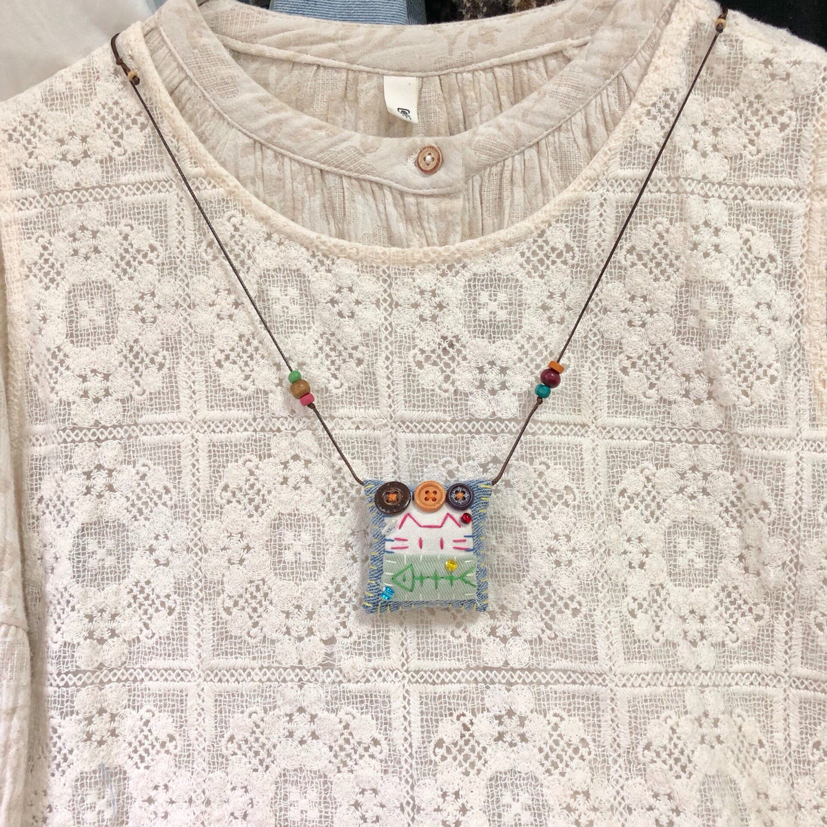 Handmade Cat Fish Denim Pendant Necklace