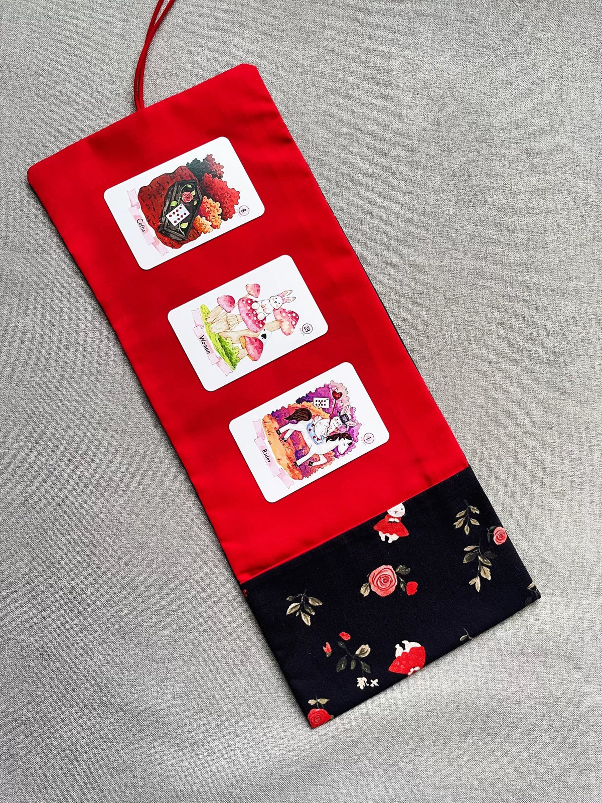 Cotton Tarot Card Pouch with Red Drawstring