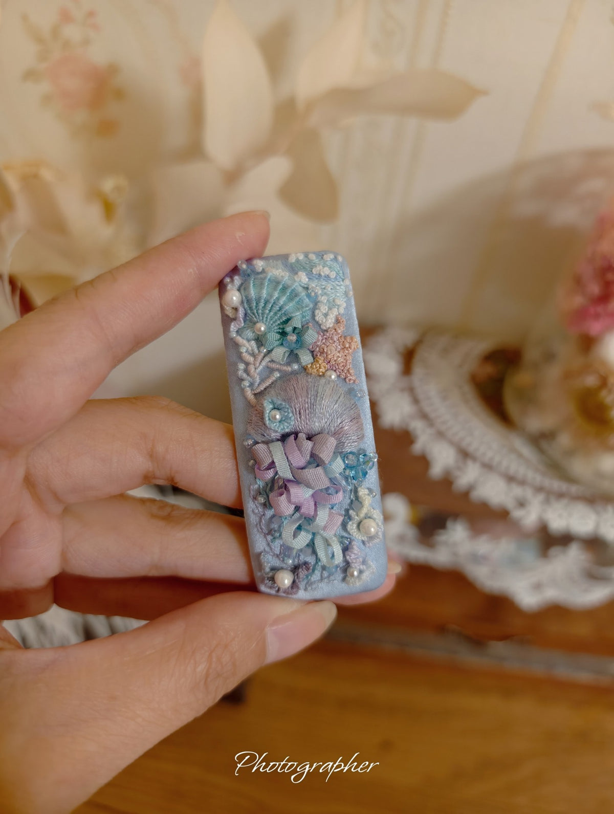 Handmade Embroidery Hair Clips Set Rabbit Ocean