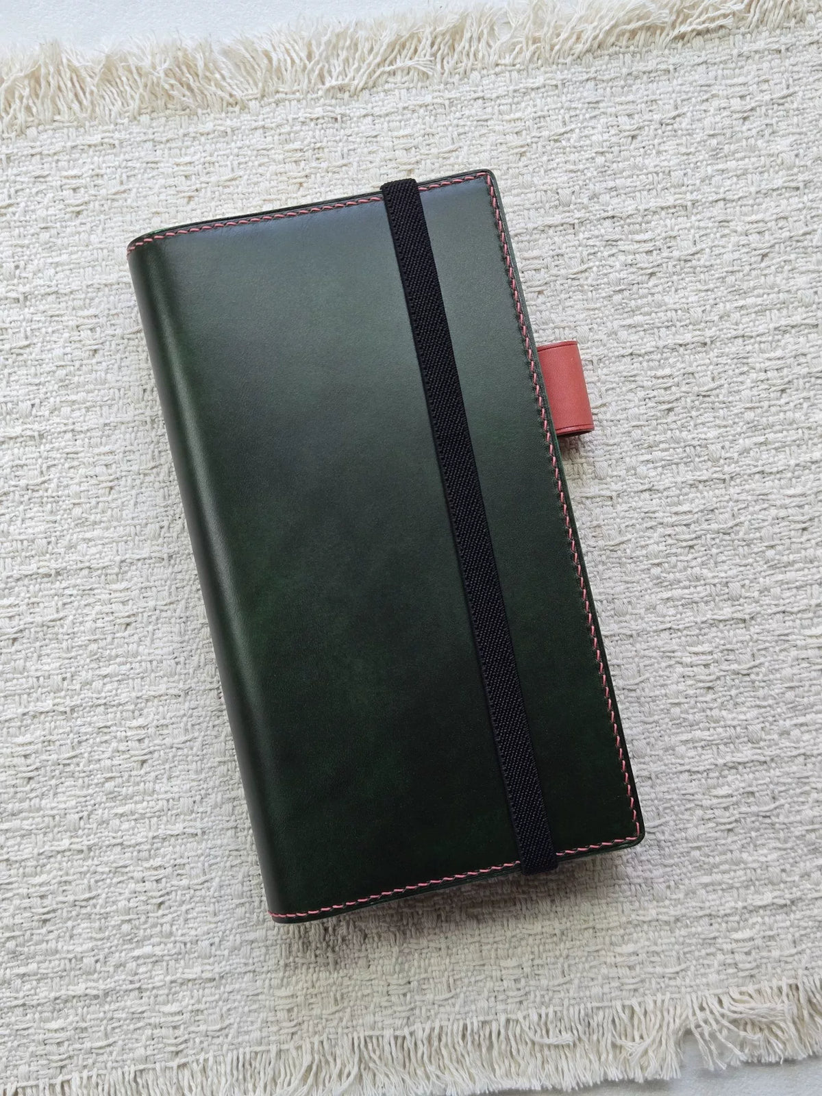 Narrow Bifold Ink Green Leather Planner Cover