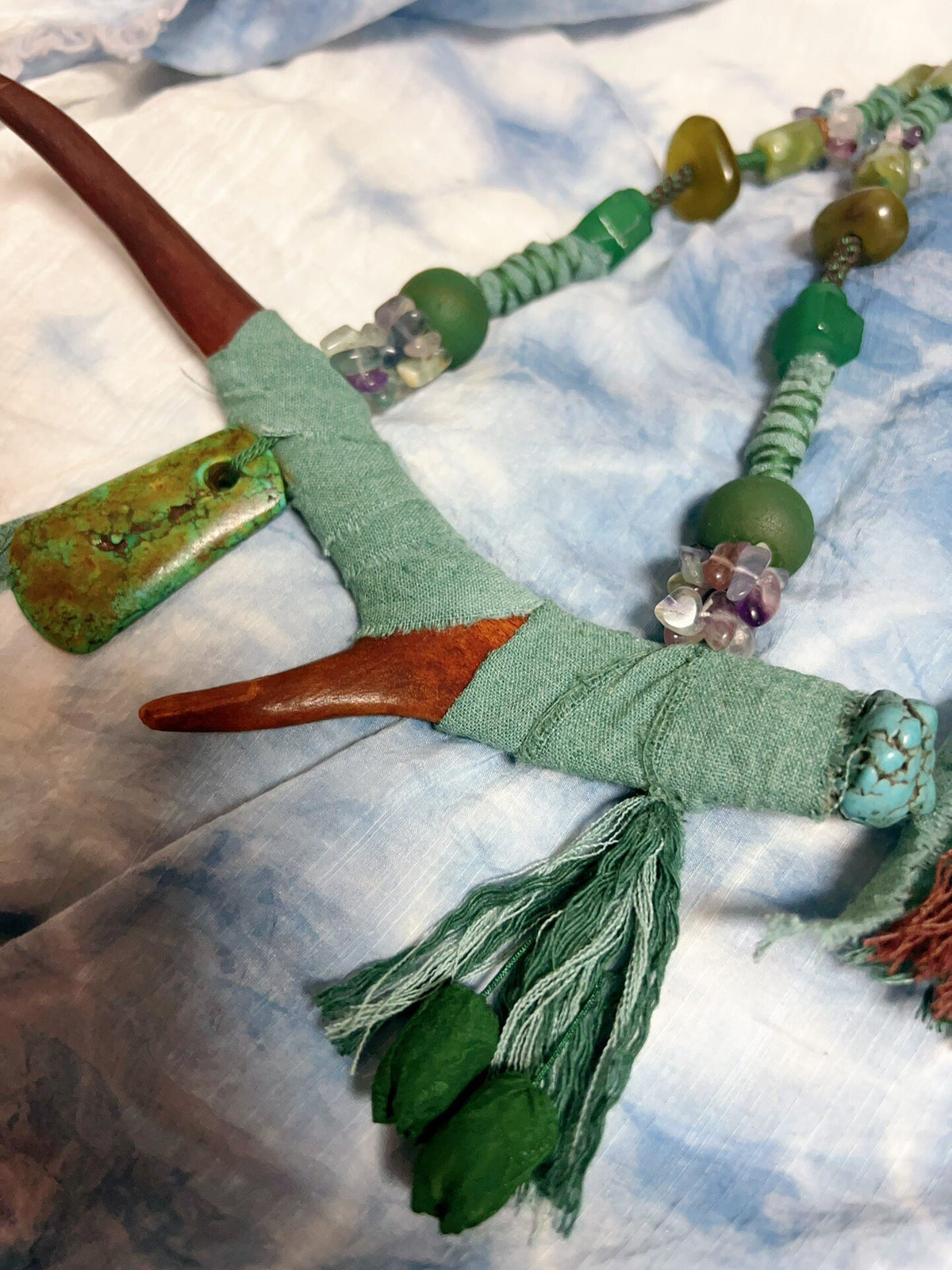 Handcrafted Reindeer Antler Turquoise Fluorite Necklace