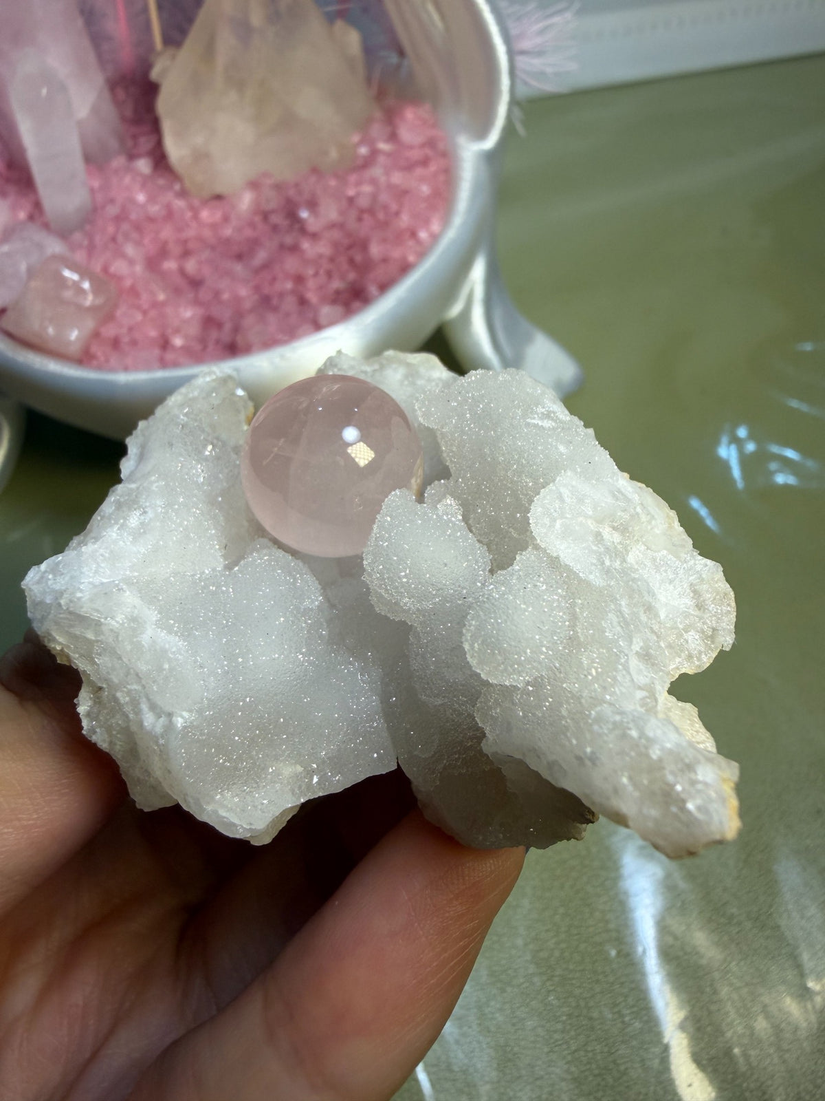 Vaso in Cristallo Naturale con Quarzo Rosa