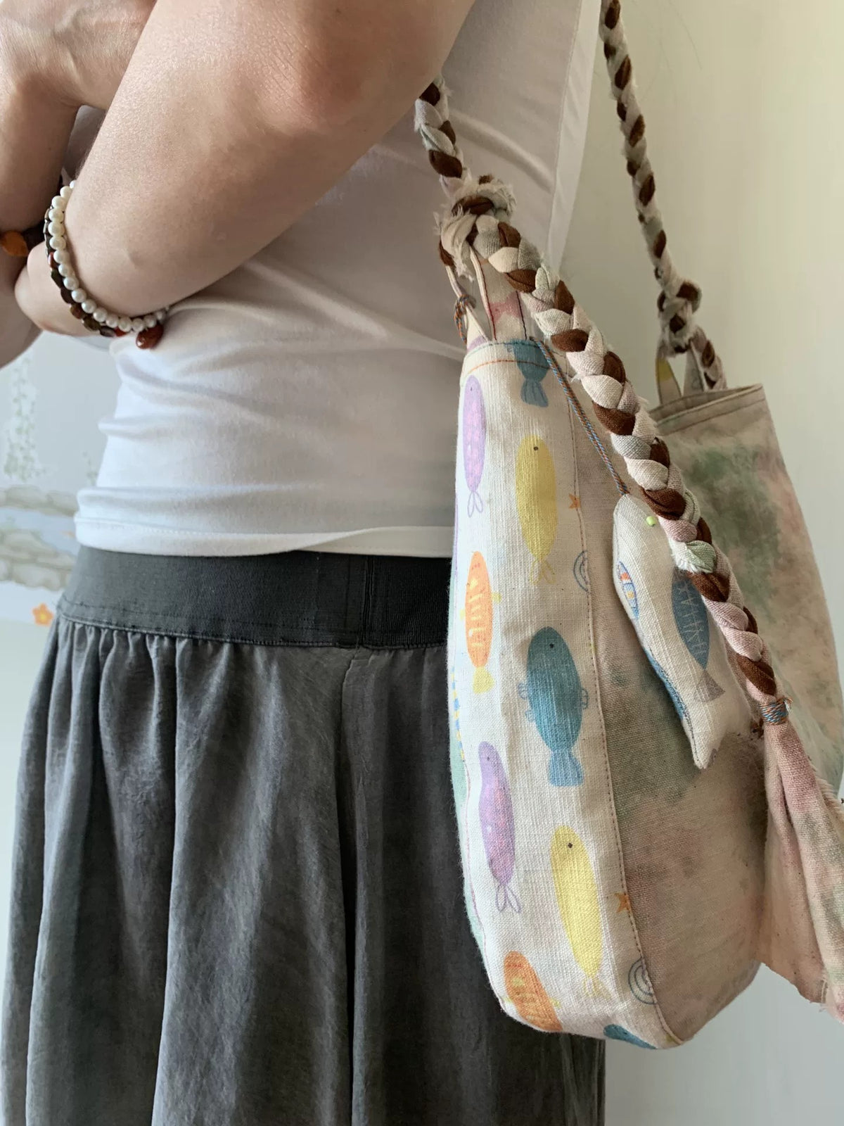 Plant Dyed Green Cat Shoulder Bag