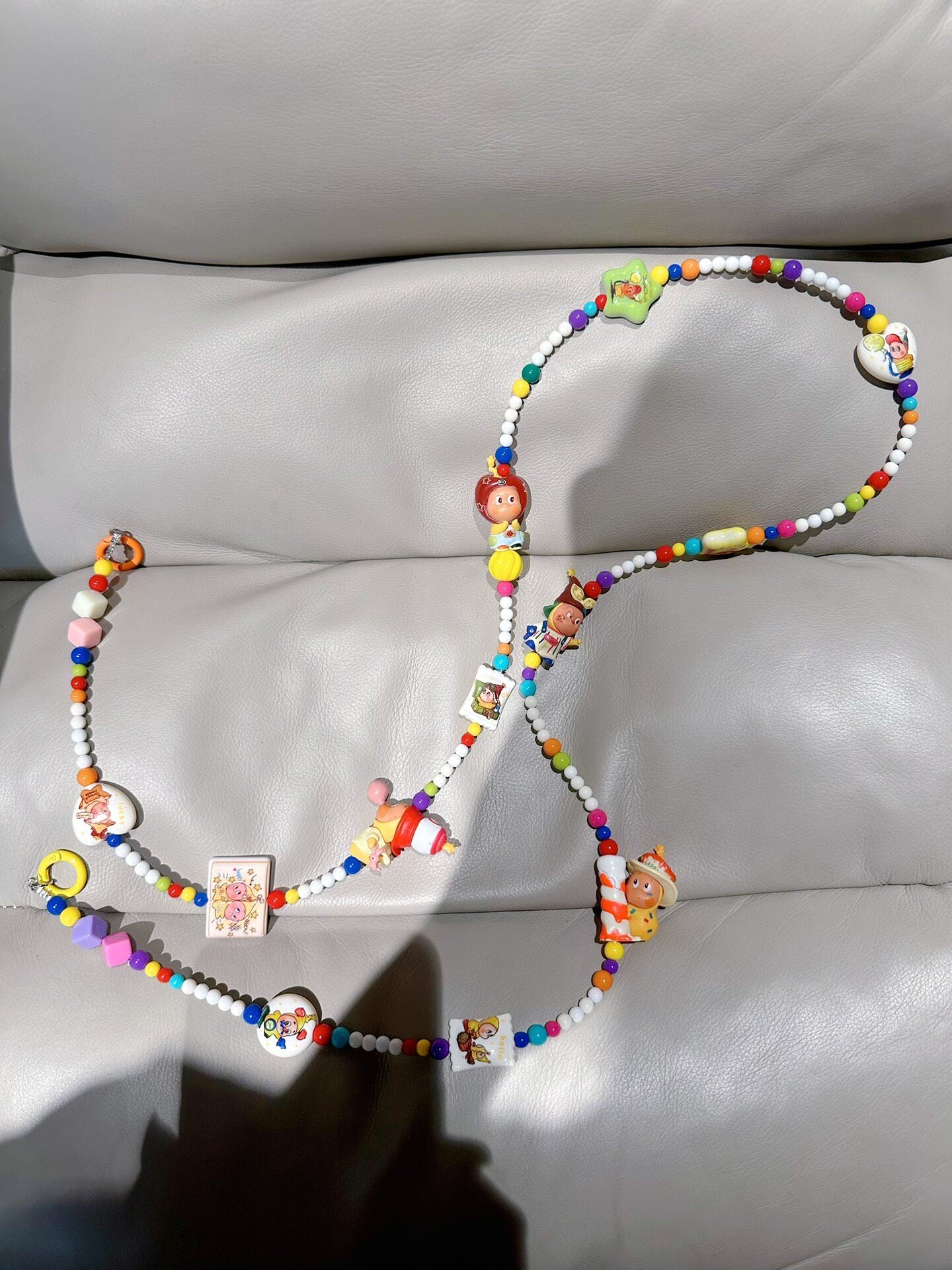Beaded Phone Strap and Bag Chain with Cartoon Charms and Star Pendants