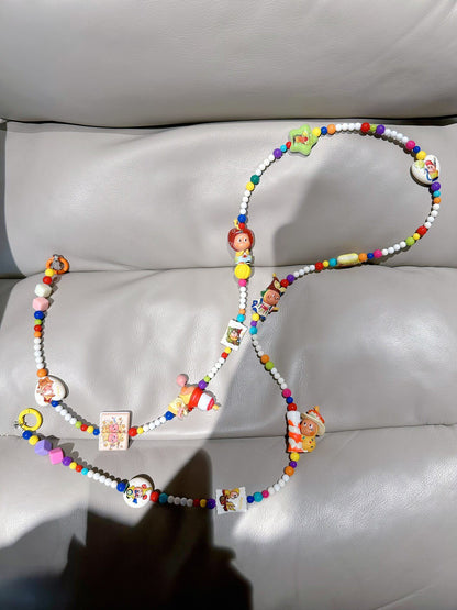 Beaded Phone Strap and Bag Chain with Cartoon Charms and Star Pendants