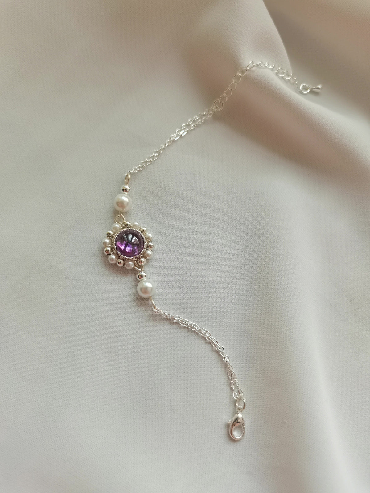 Bracelet Améthyste Argent Accessoire Hanfu Qipao