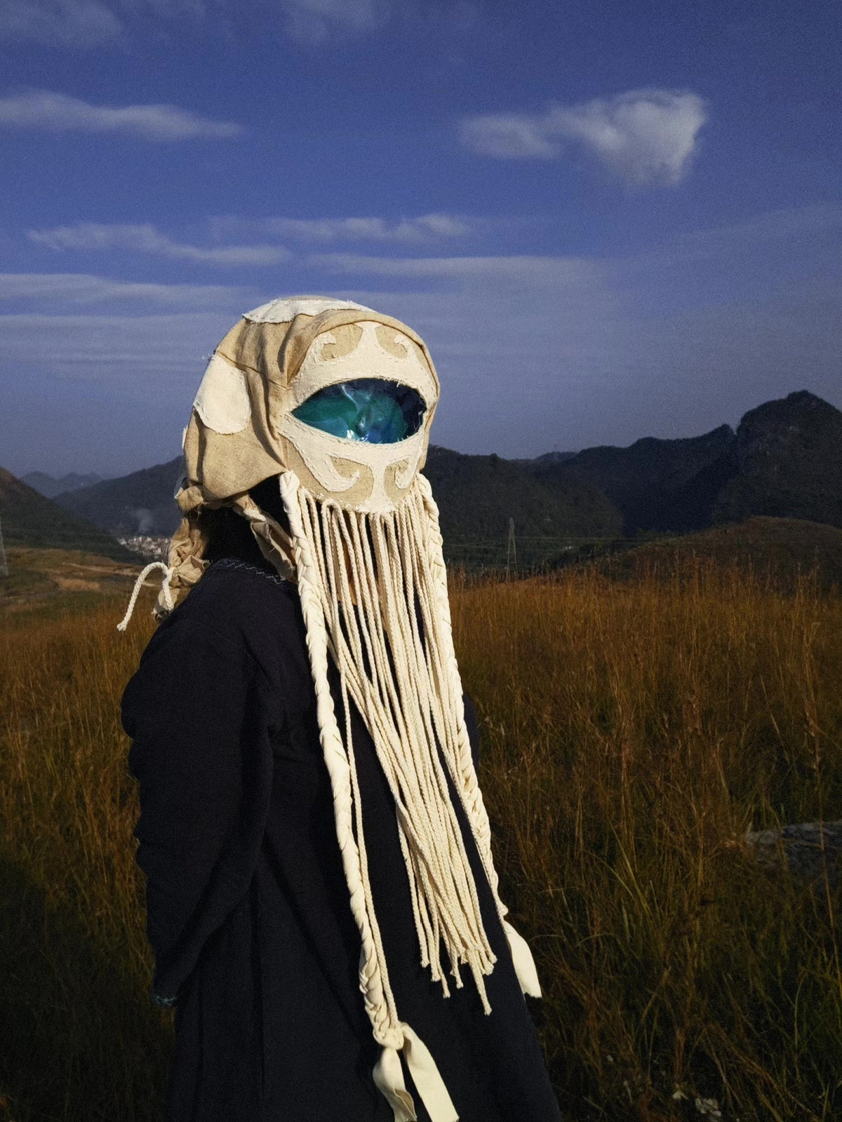Crow Prayer Head Cover Tribal Fringe Mask