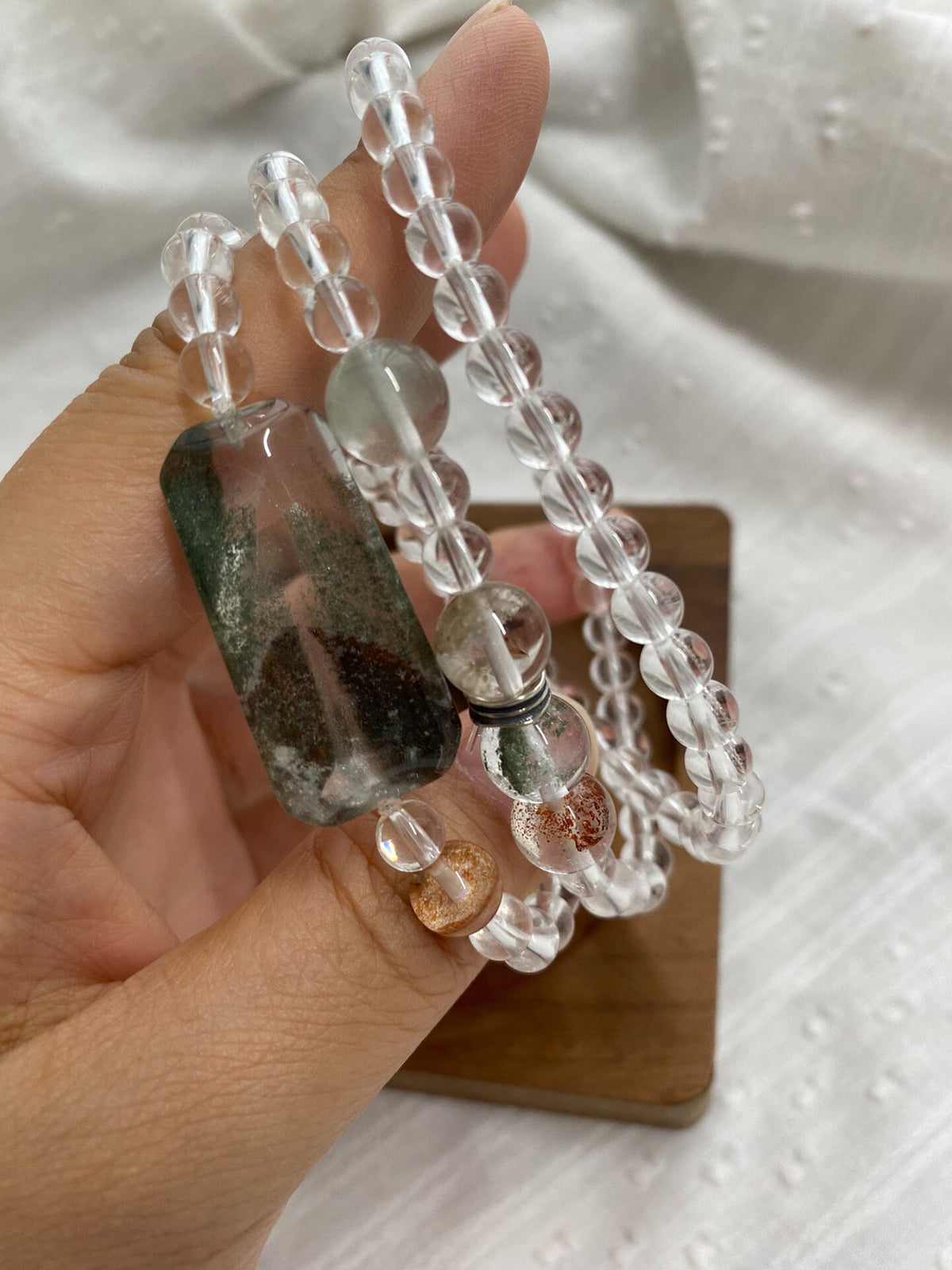 Clear Quartz Phantom Quartz Triple Wrap Bracelet