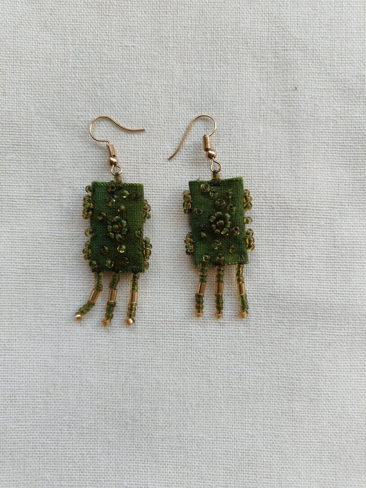 Handmade Green Beaded Tassel Earrings