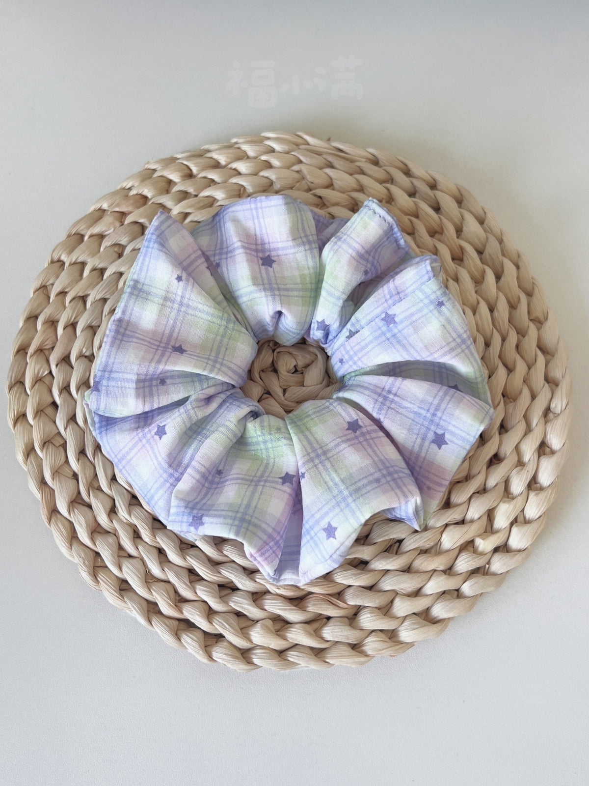 Purple Star Plaid Handmade Scrunchie