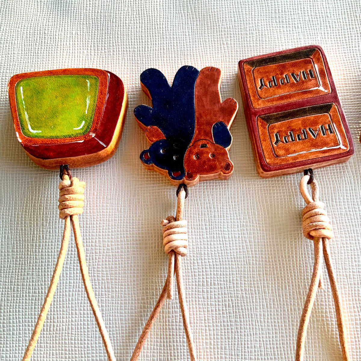 Handpainted Leather Charm Keychain Pendant