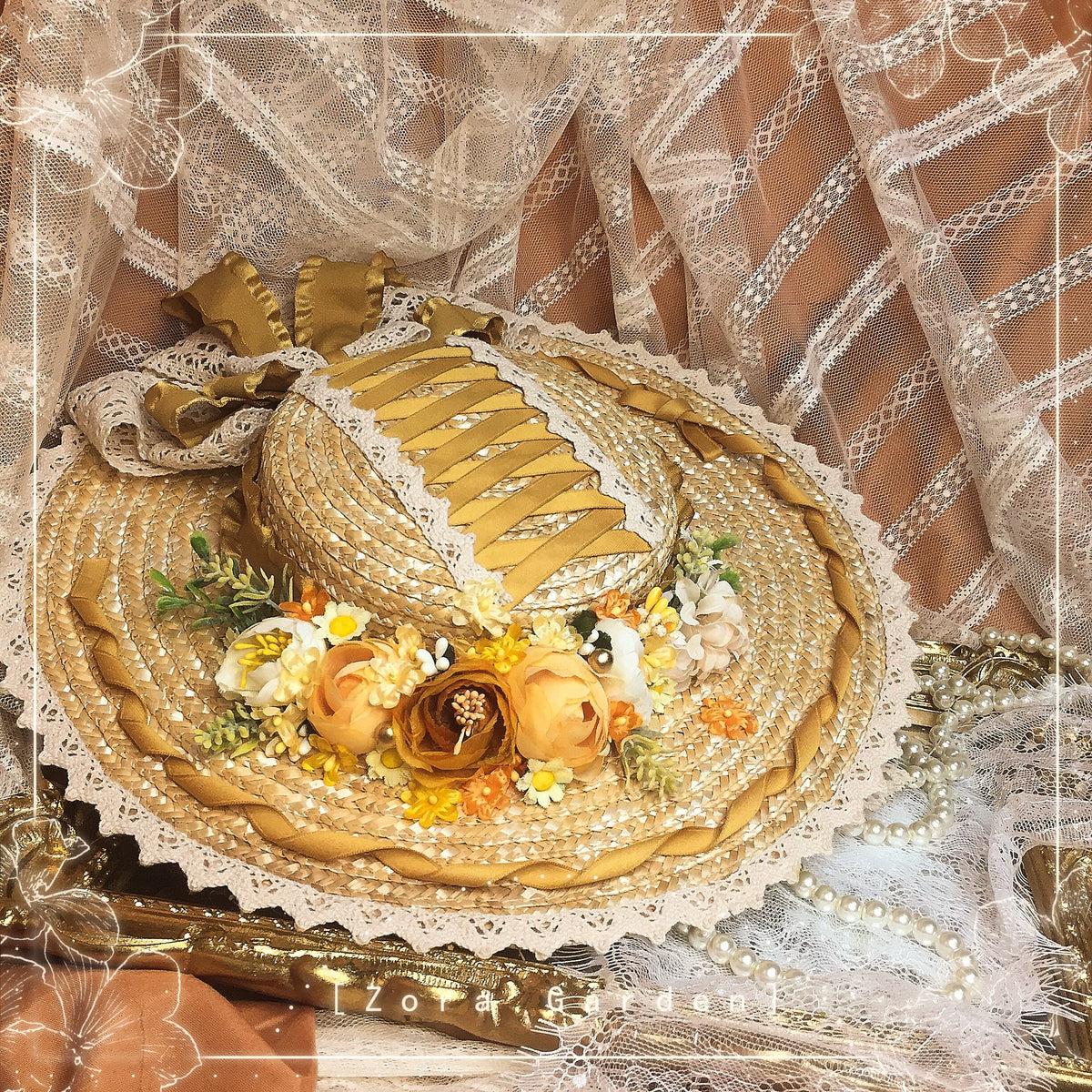 Handmade Straw Lolita Flat Brim Hat