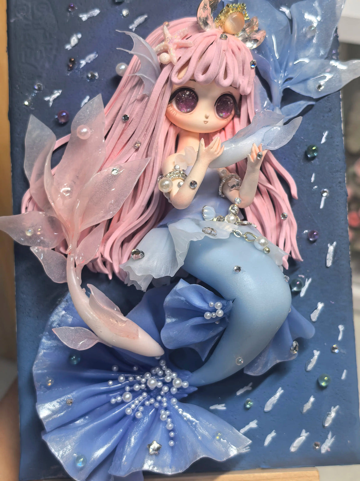 Pisces Mermaid Clay Art White Frame