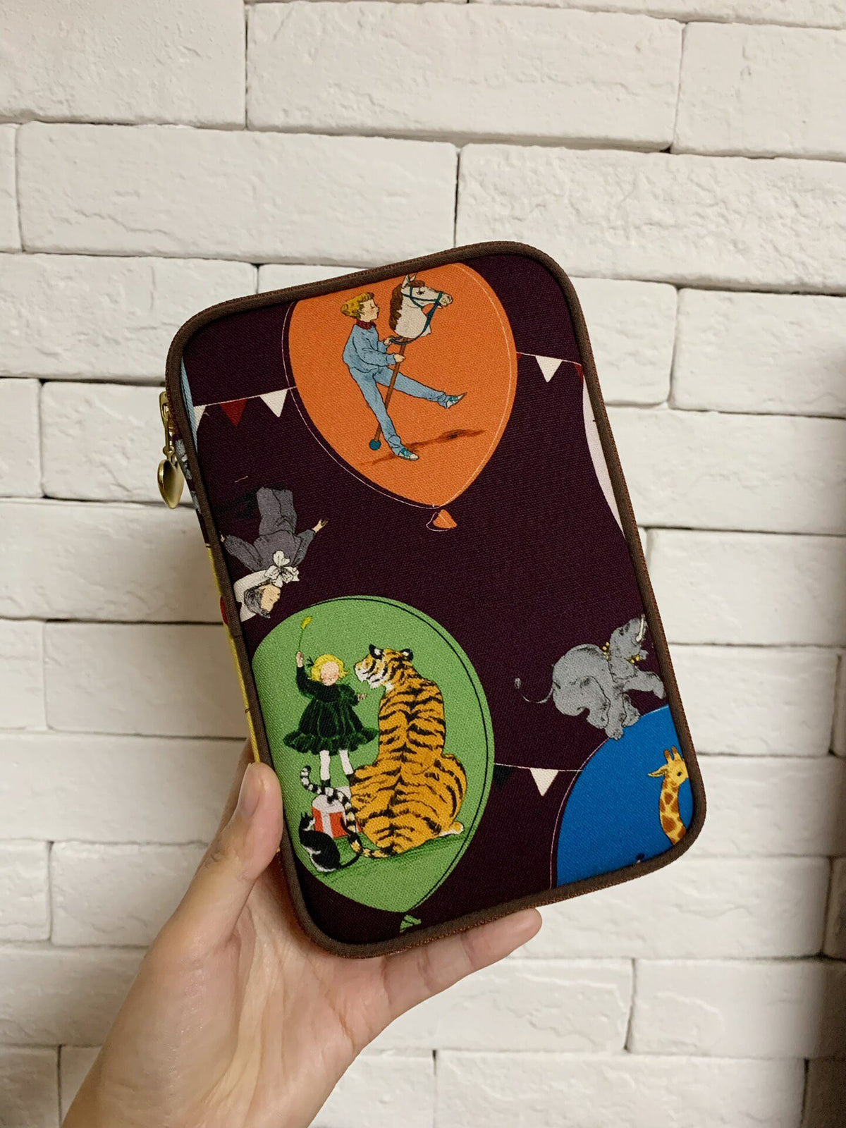 Oxford Fabric Pouch with Circus Pattern