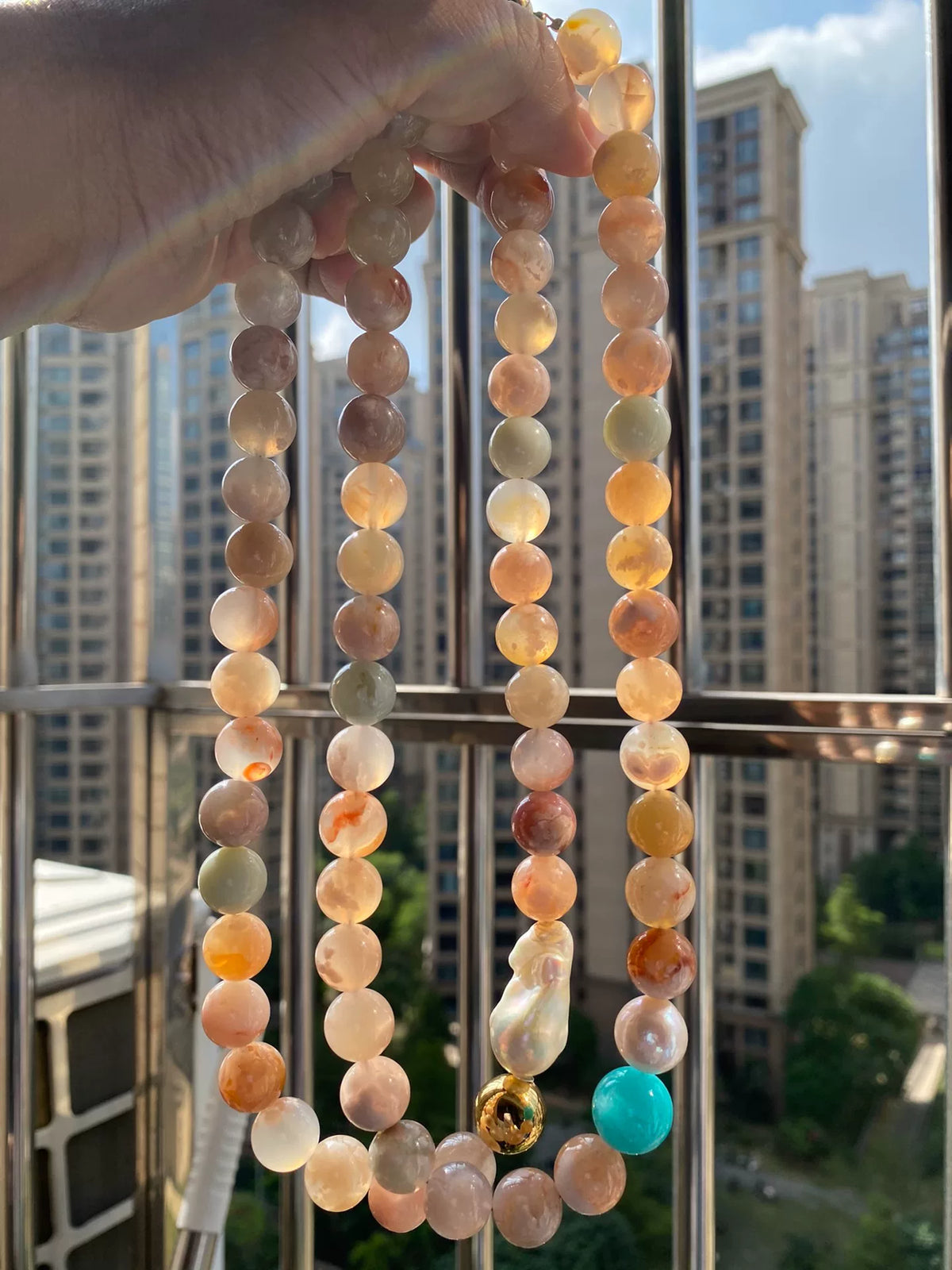Cherry Blossom Agate Pearl Necklace