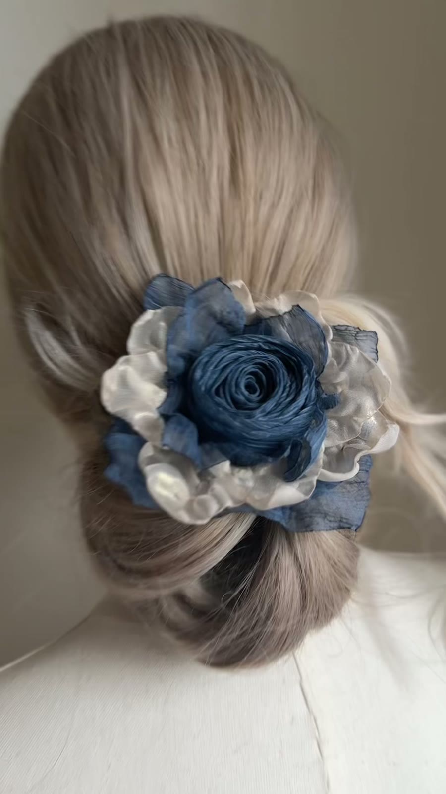 Large Fabric Scrunchie with Blue Rose Design