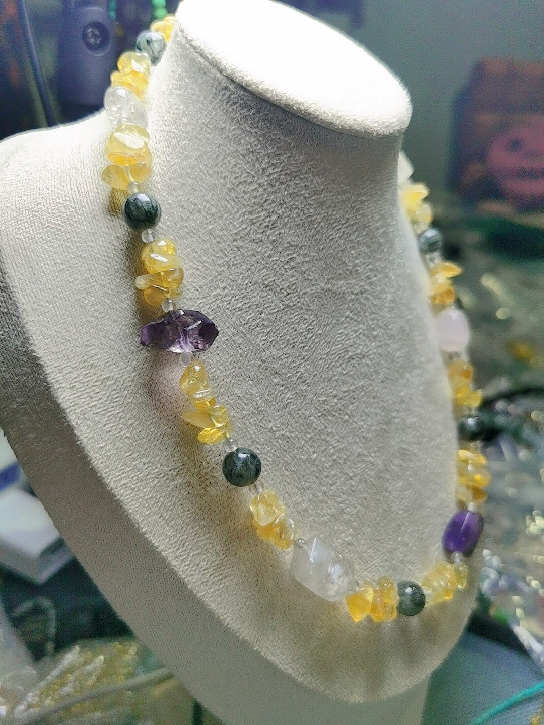 Natural Crystal Necklace Citrine Amethyst Green Rutilated