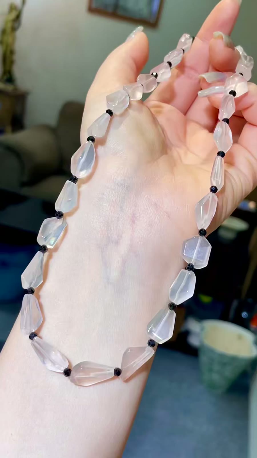 Rose Quartz and Black Spinel Beaded Necklace