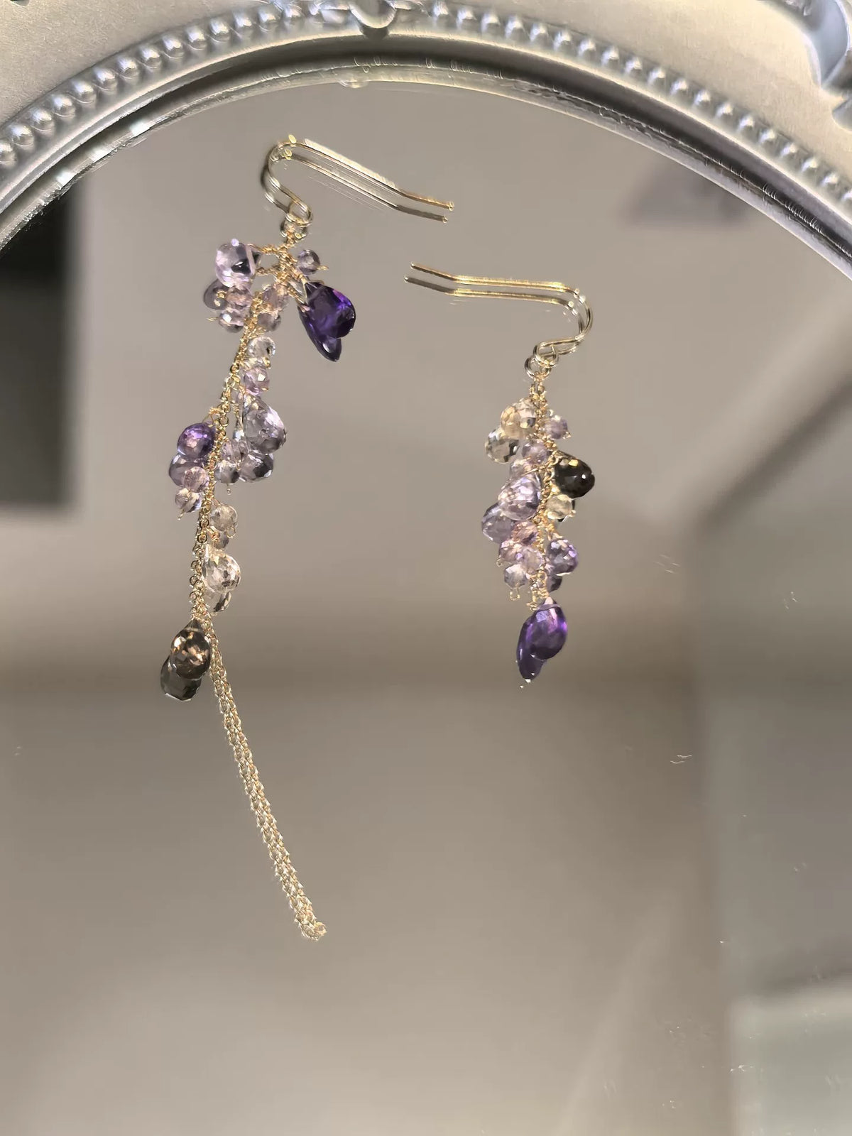 ハンドメイド ゴールドワイヤー アメジシスト ドロップピアス