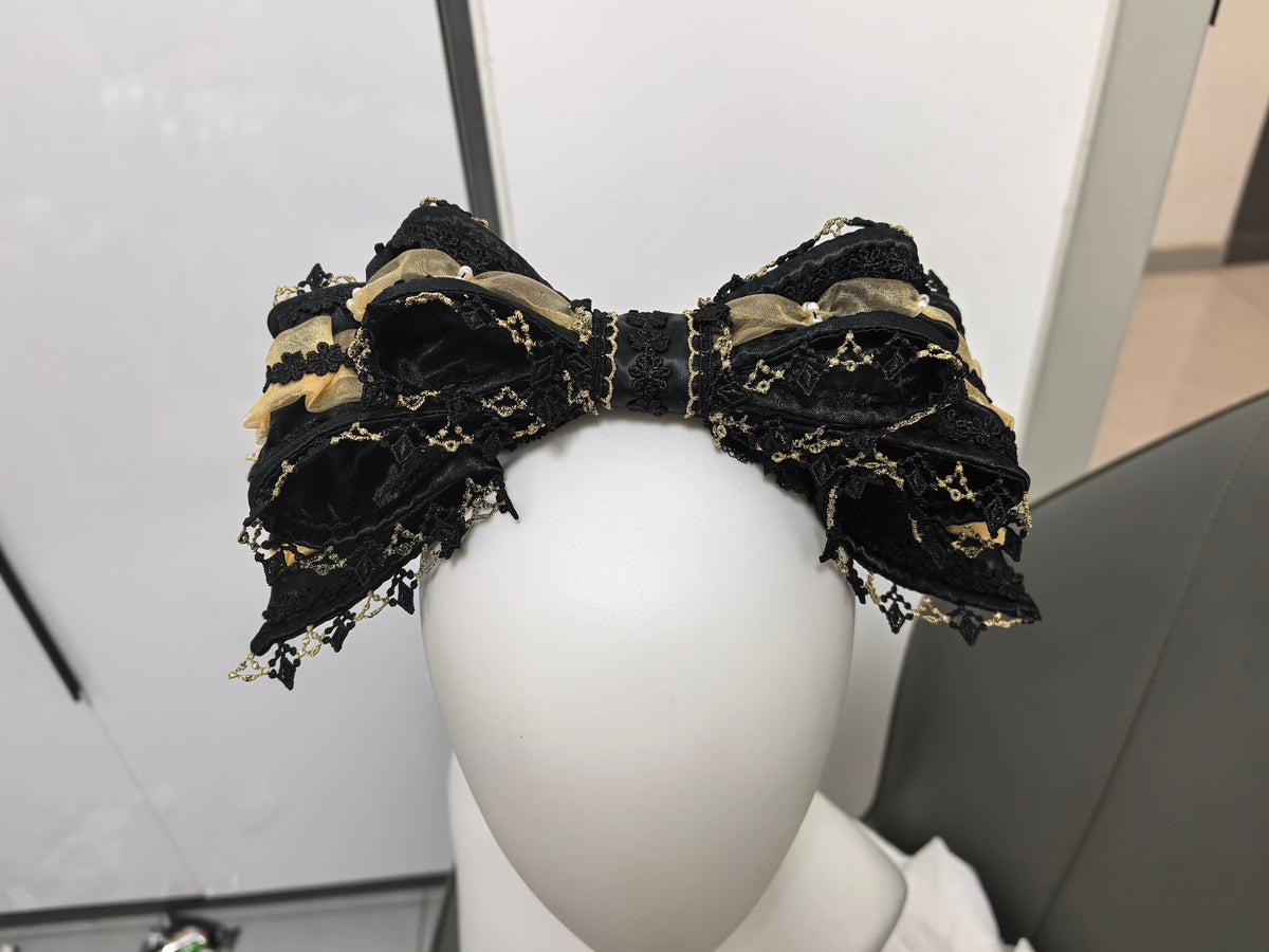 Lazo para el pelo Gothic Lolita negro y dorado
