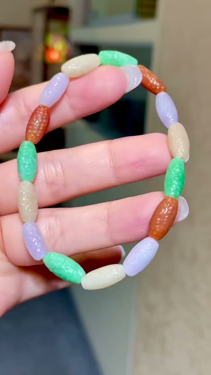 Pulseira de Contas de Jade Texturizada Multicolor