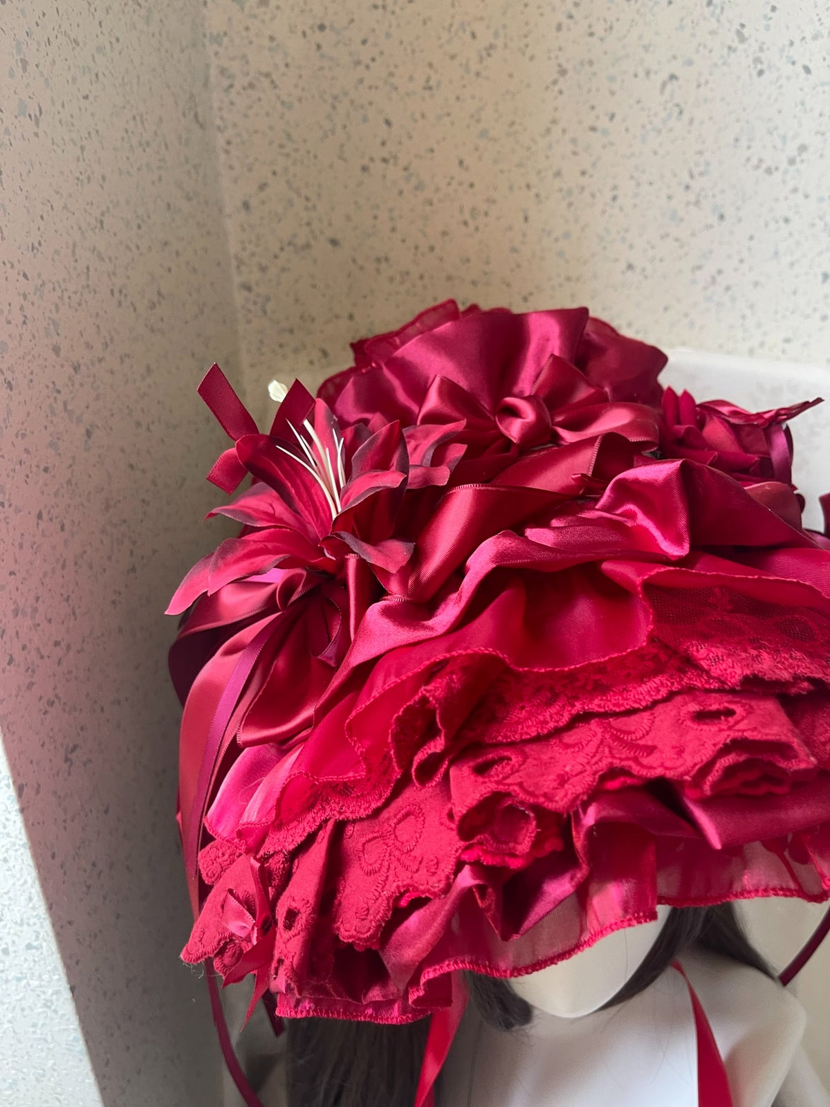 Wine Red Lace Lolita Bonnet Handmade