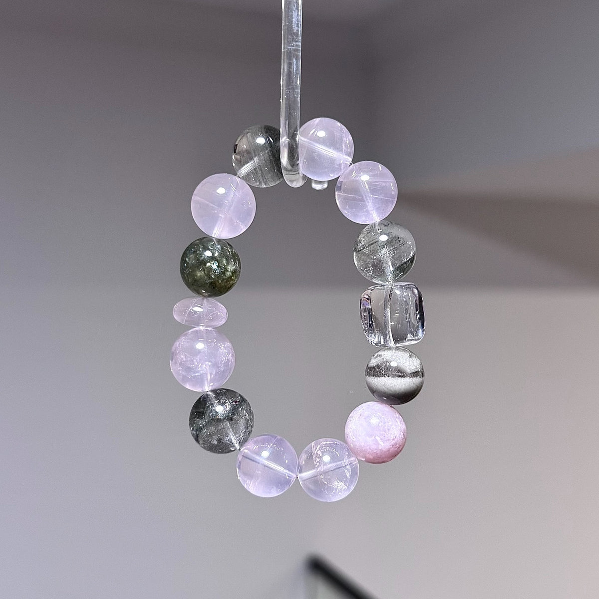 Green Phantom and Rose Quartz Beaded Bracelet