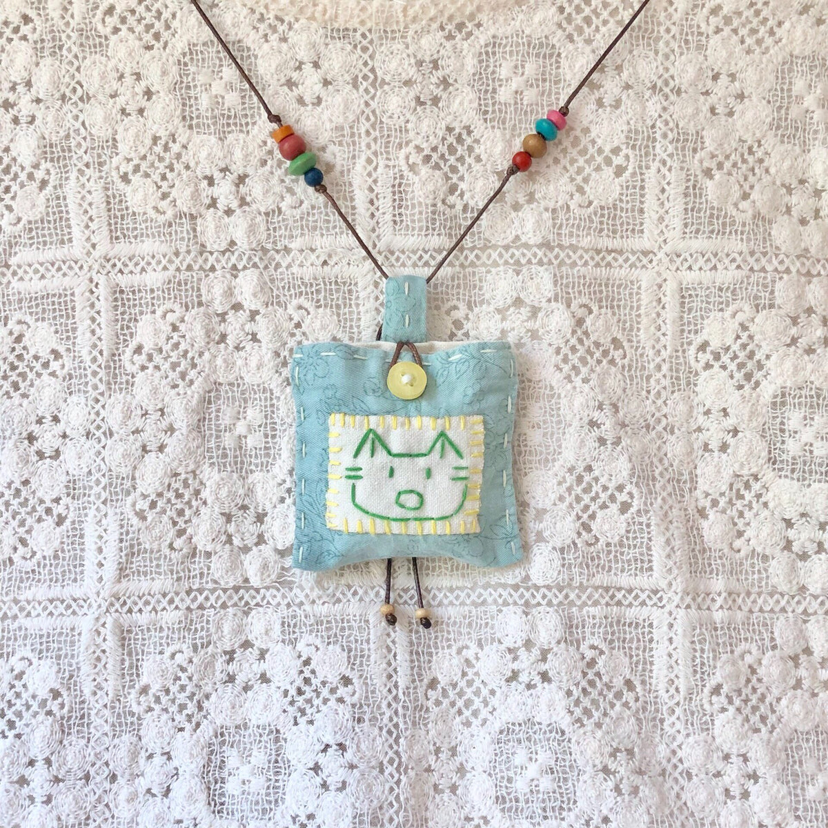 Hand Embroidered Cat Fabric Pouch