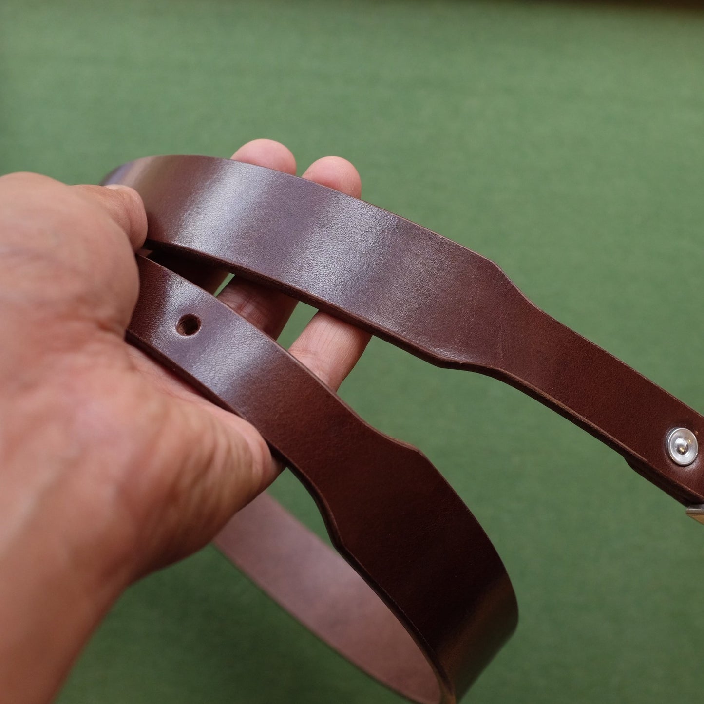 Tapered Leather Belt with Engraved Metal Buckle