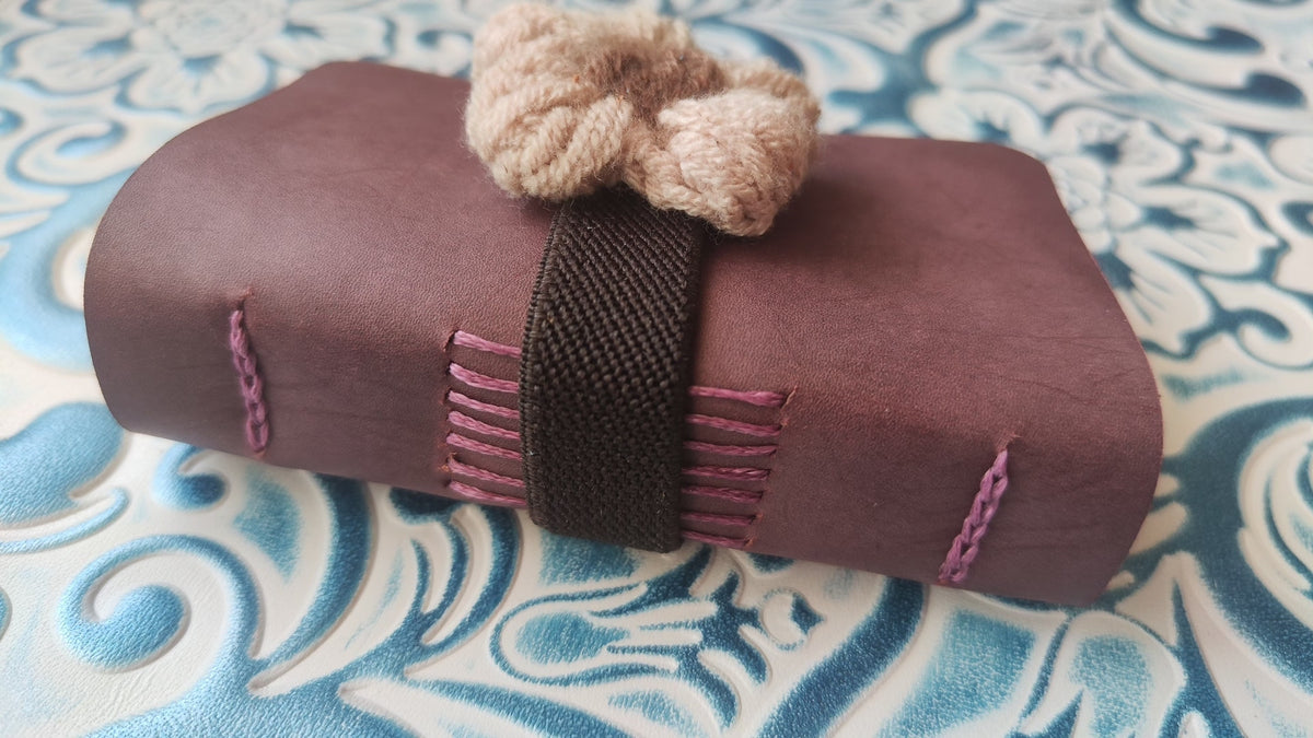 Purple Leather Journal with Crocheted Flower