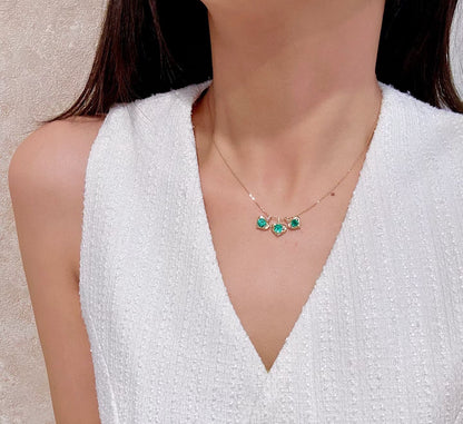 18k Gold Heart Pendant with Square Green Gemstone and Pavé Bail