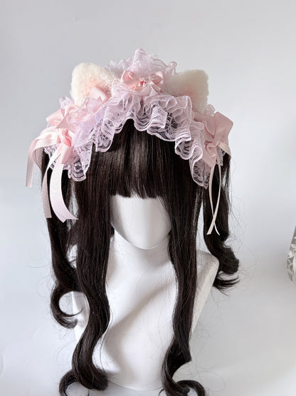 Pink Strawberry Cat Ear Lace Headband Lolita Hair Accessory