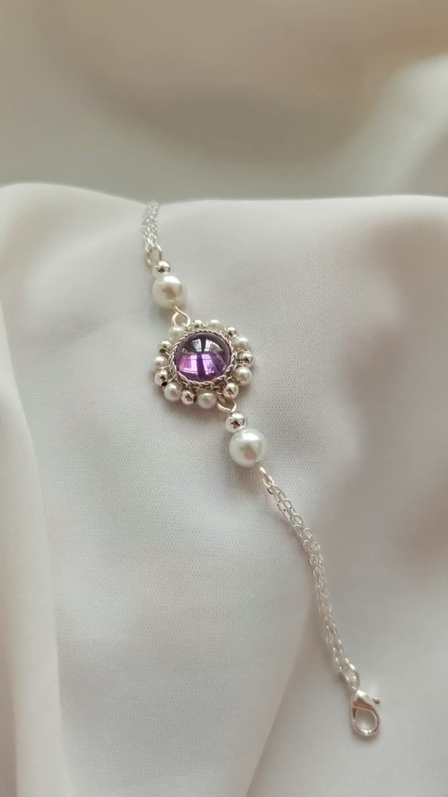 Bracelet Améthyste Argent Accessoire Hanfu Qipao