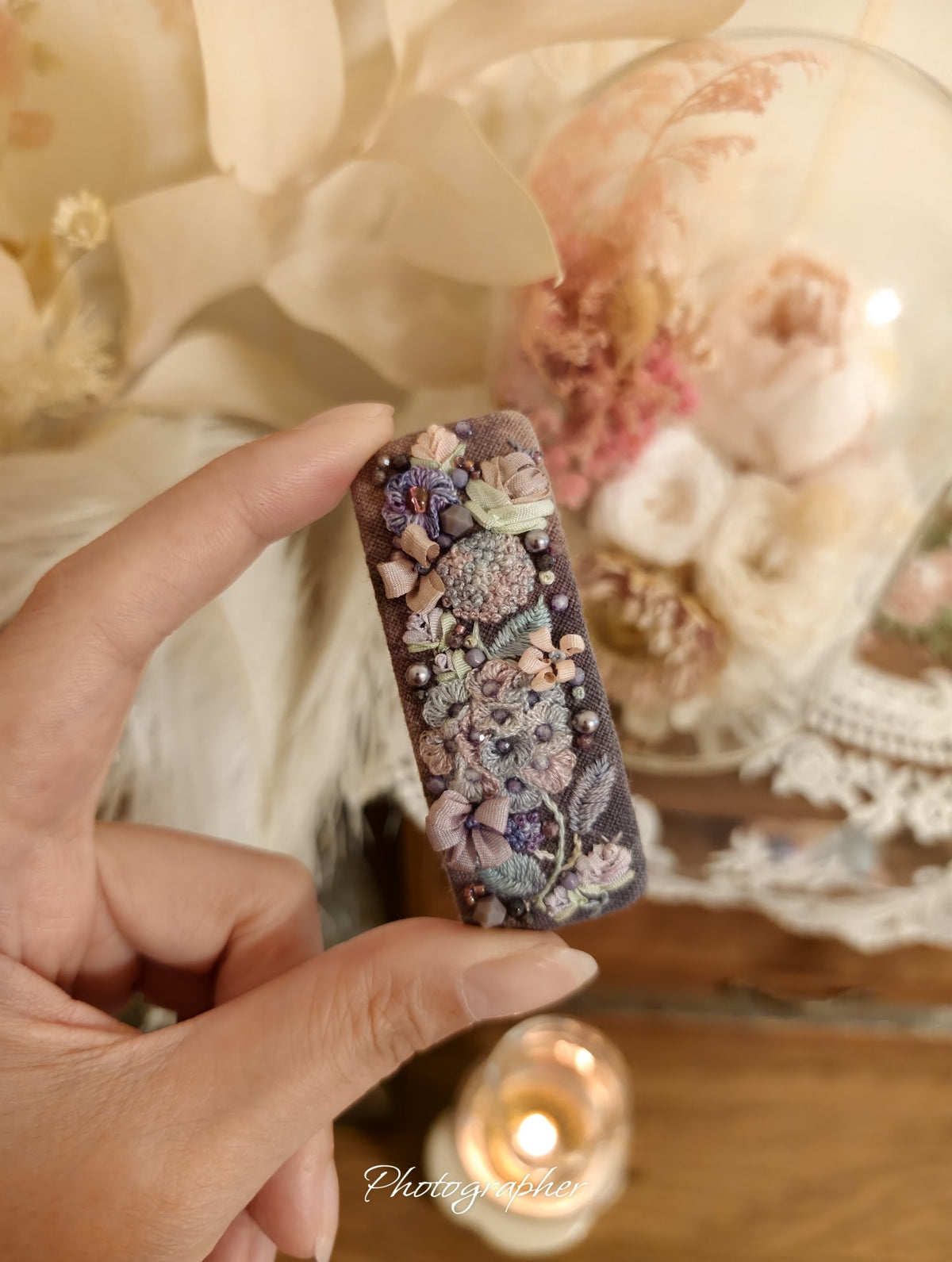 Handmade French Embroidery Hair Clips Imported Fabric