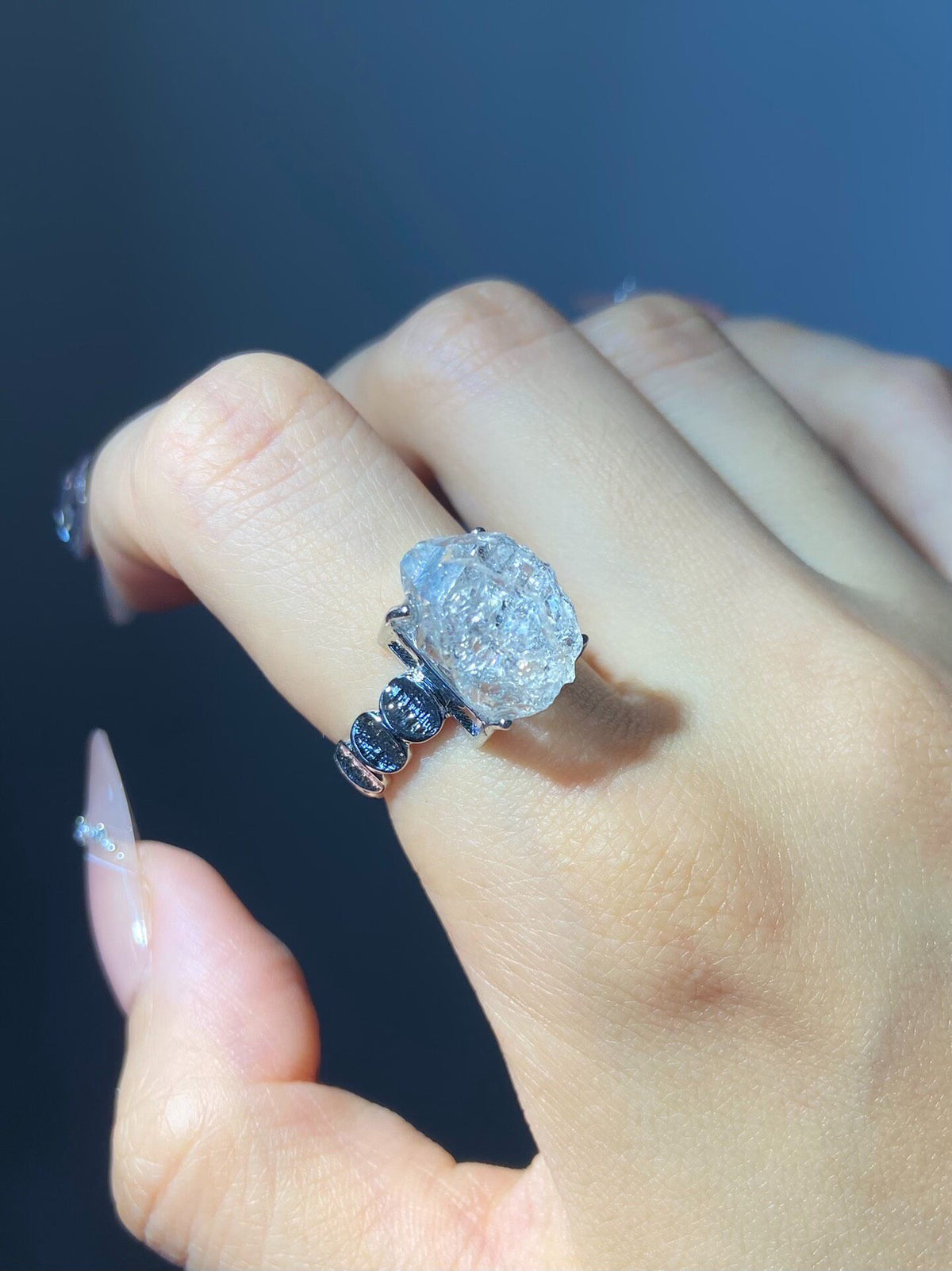 Natural Raw Herkimer Diamond Ring