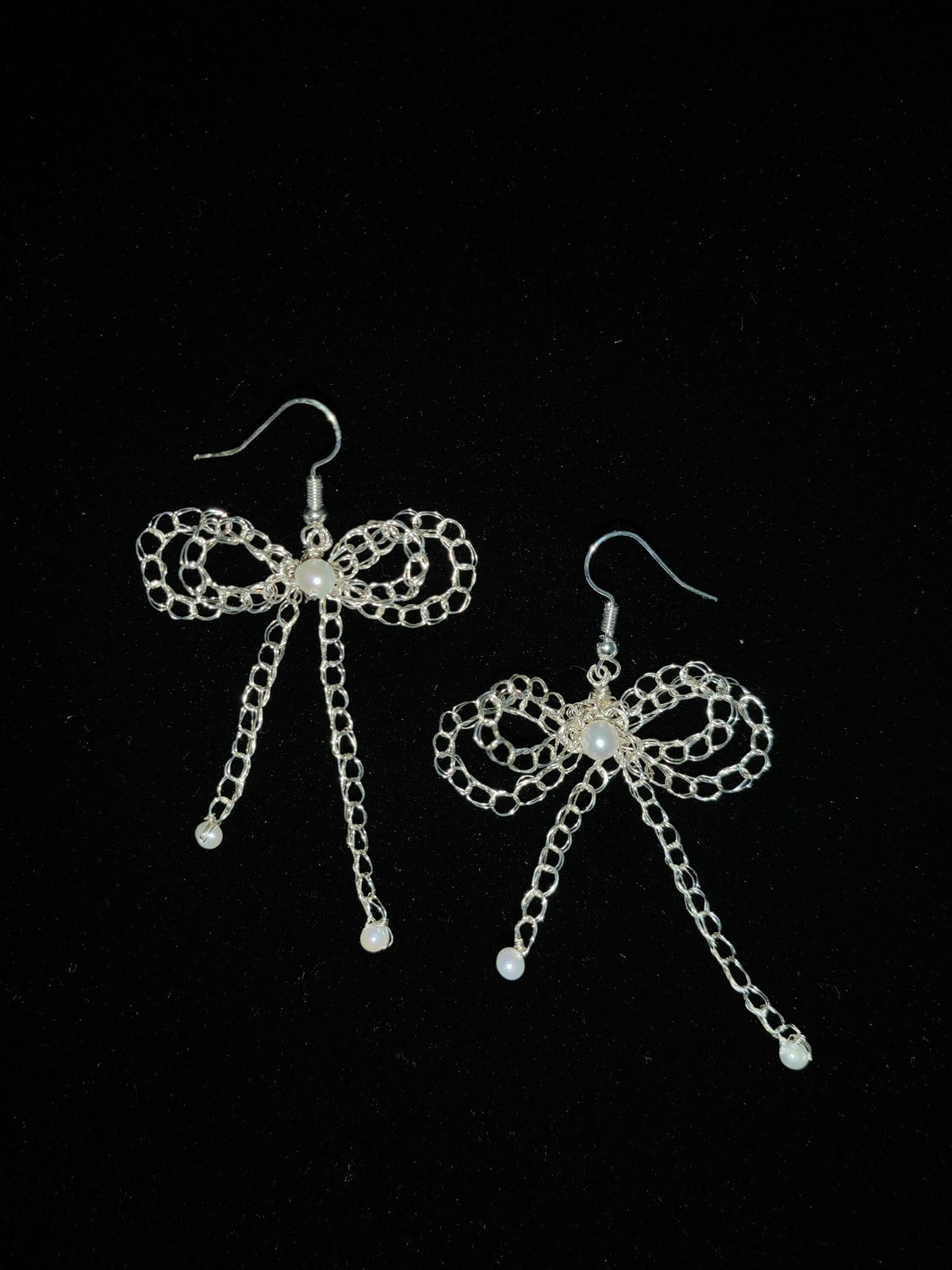 Handcrafted Copper Wire Bow Pearl Earrings