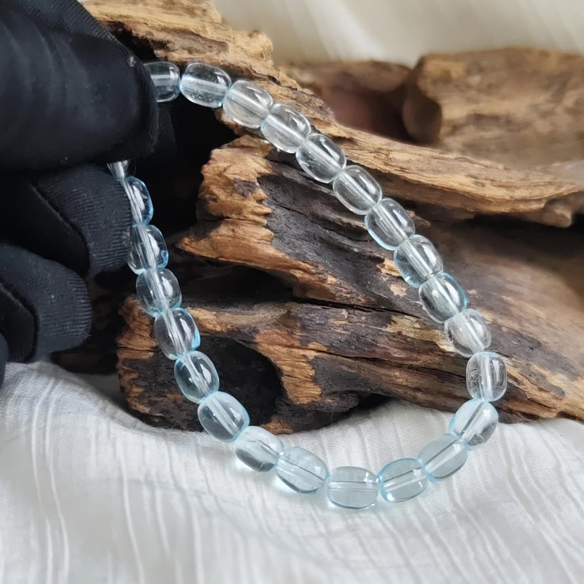 Natural Blue Topaz Barrel Bead Bracelet