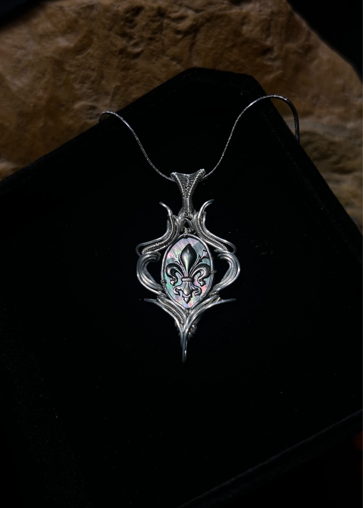Wire-Wrapped Black Abalone Shell Pendant