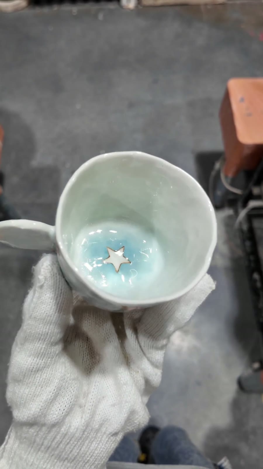 Handcrafted Mint Green Star Ceramic Cup