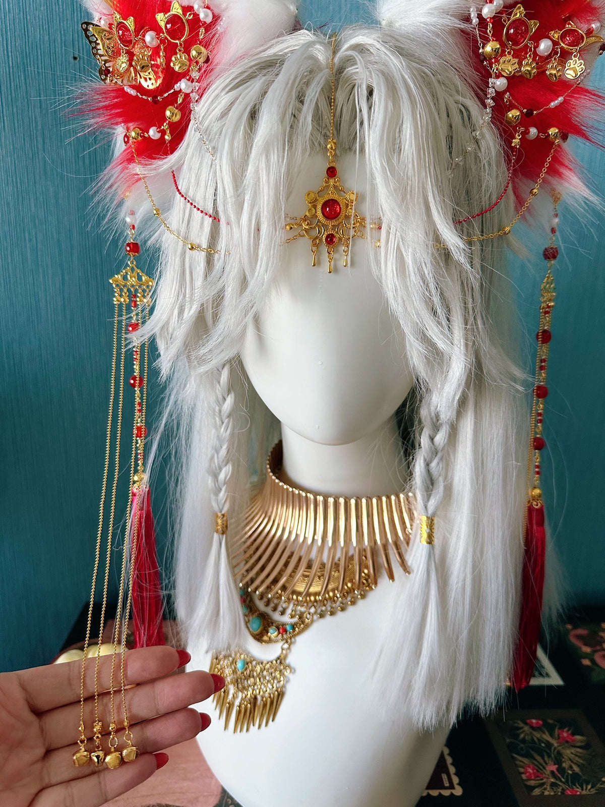 Handcrafted Cat Ear Headpiece with Gold Ornaments
